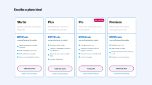 Quadro com todos os planos do Afya iClinic com preços e diferenciais