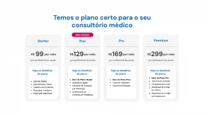 Qual é a hora de migrar de plano no software médico Afya iClinic? 1 Print de tela mostrando os planos do Afya iClinic